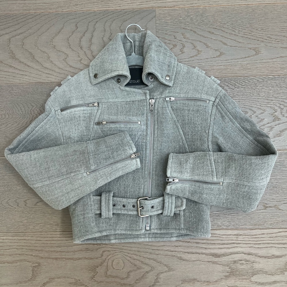 Yigal Azrouel Gray Cropped Jacket with Belted Waist - Picture 12 of 13